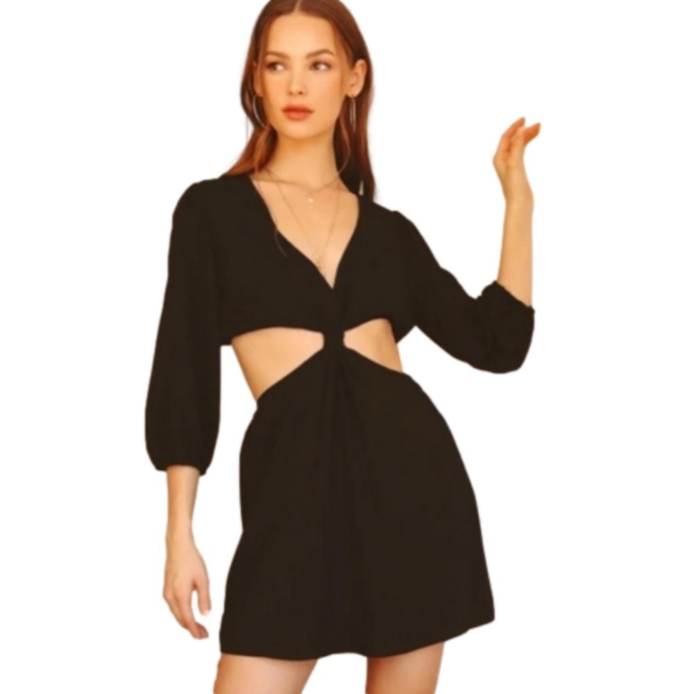 Black Cutout Mini Dress with Sleeves | Summer Beach Party Dress | Sizes S M L